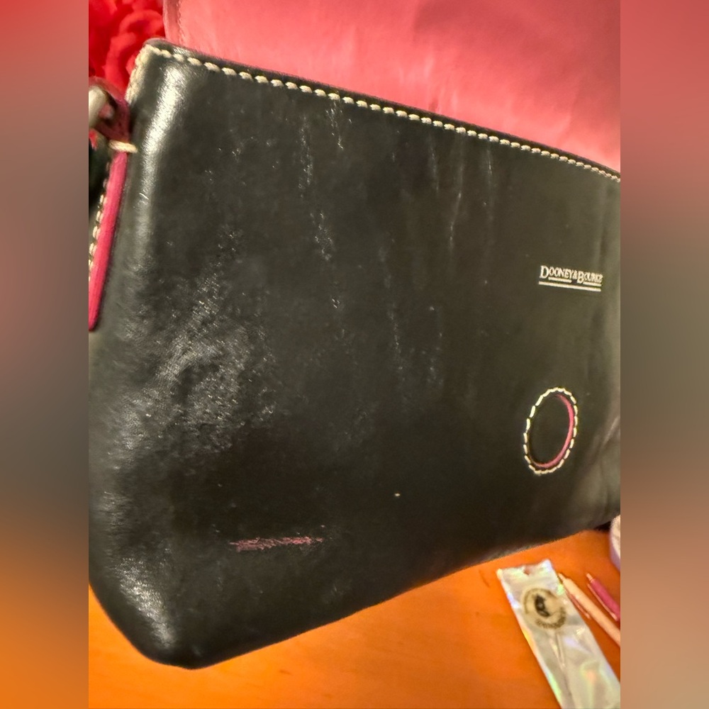 Dooney &  Bourke Black Leather Shoulder Bag with Pink Strap and Heart Accent - Picture 13 of 14